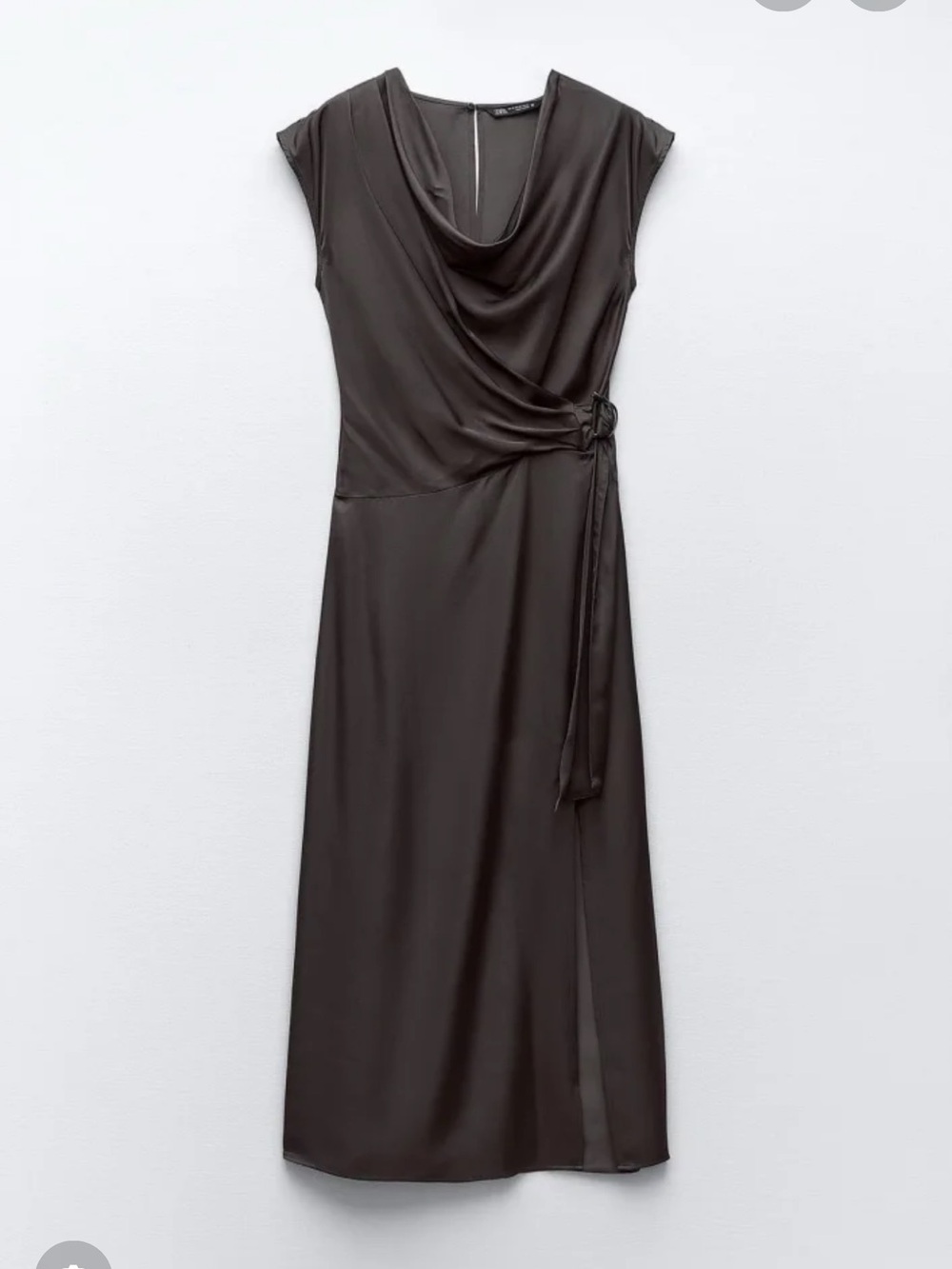 Zara Satin Dark Gray Wrap-Style Dress